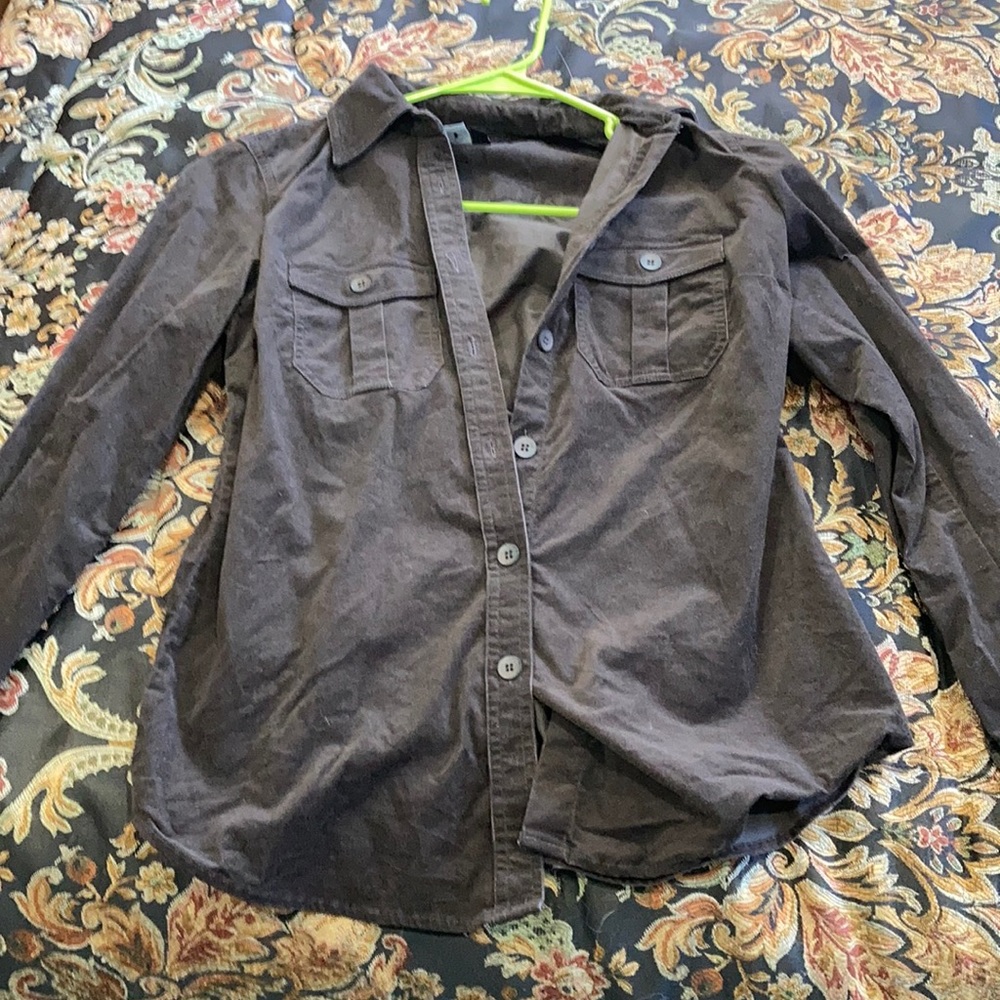 Brown faux suede button up